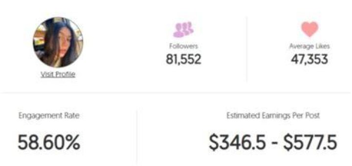 Emily estimated Instagram earning